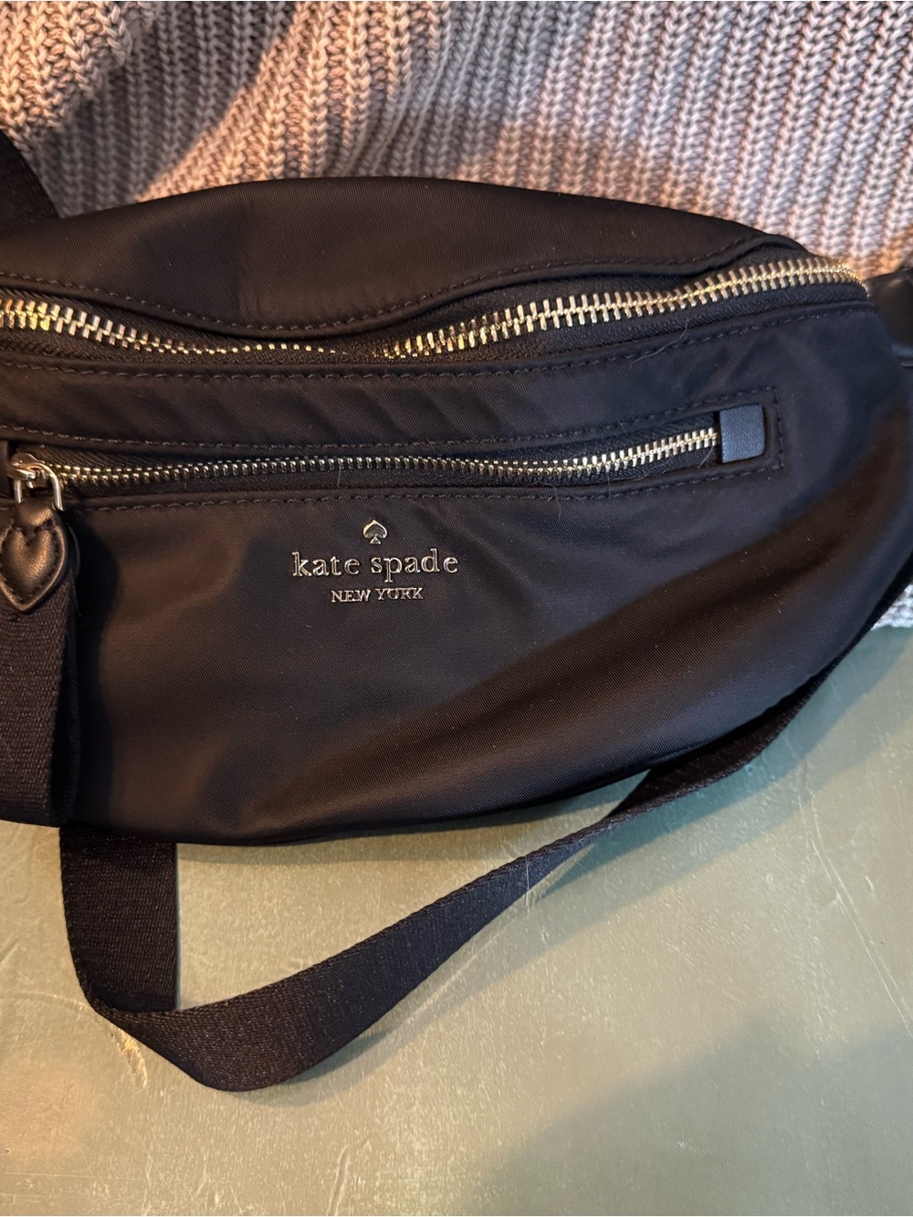 kate spade Black Nylon Belt Bag with Gold-Tone Zippers